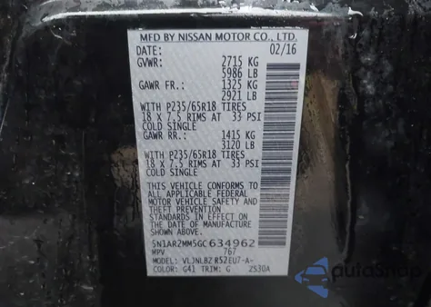 2016 Nissan Pathfinder S from USA, damaged, VIN 5N1AR2MM5GC634962